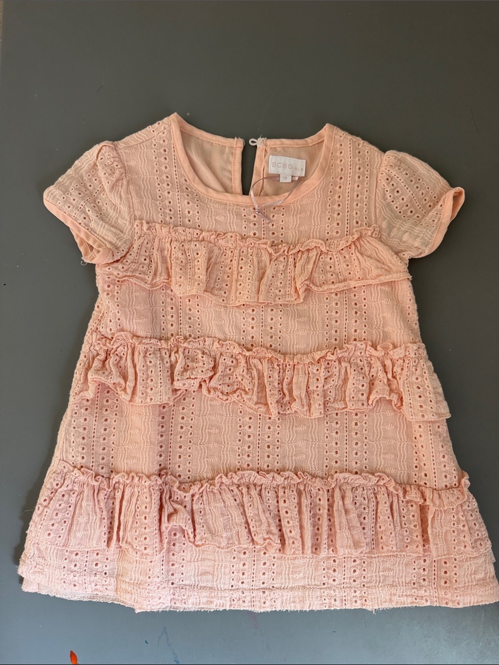 BCBG Girls' Peach Eyelet Ruffle Dress